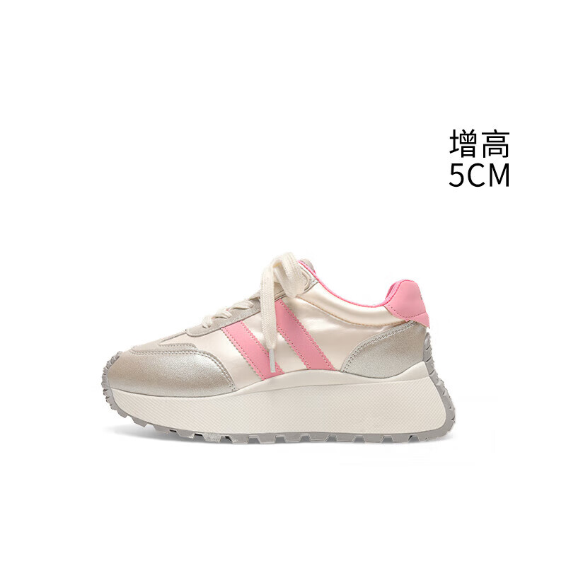 爱步蝶巴黎家老爹鞋粉色松糕厚底显脚小女鞋时尚运动休闲鞋 粉色 35
