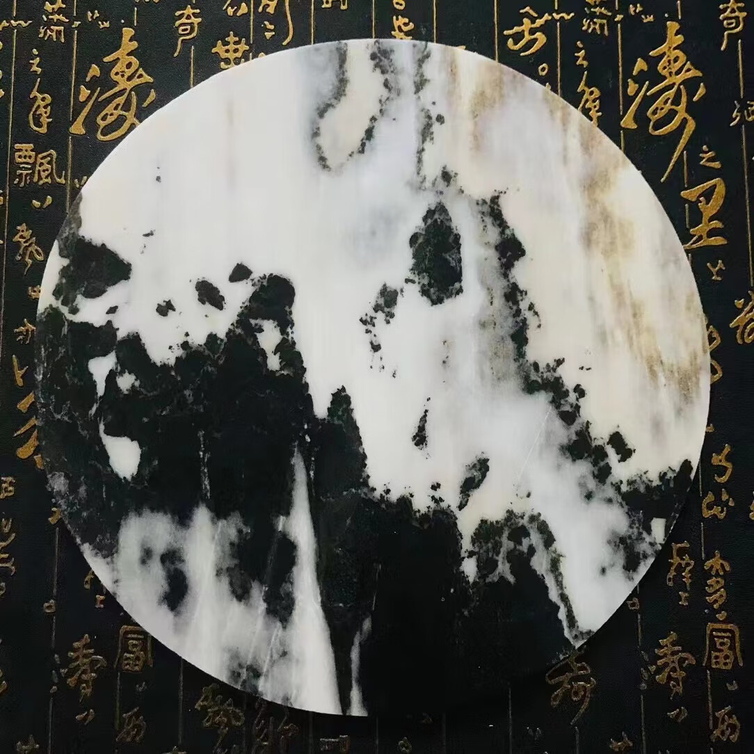 天然大理石山水画 老矿云石圆28厘米