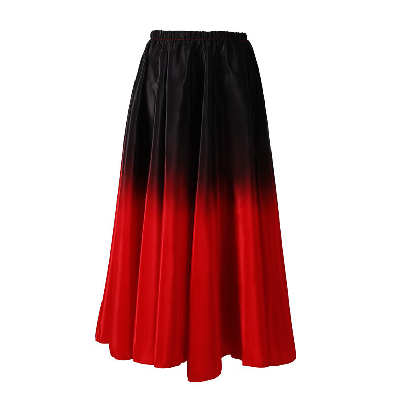 欲动720度新疆维族舞蹈长裙裙子广场舞半身大裙摆演出服大摆裙服装 黑色渐变红色 M 裙摆180度《裙长85cm》