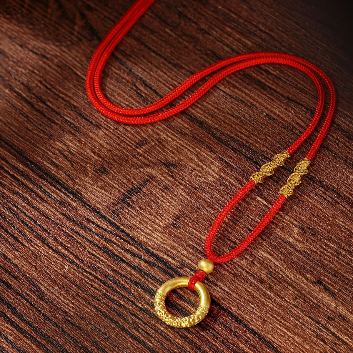 clon老凤凰平安扣黄金吊坠编绳足金999转运珠红绳项链情人节送女友