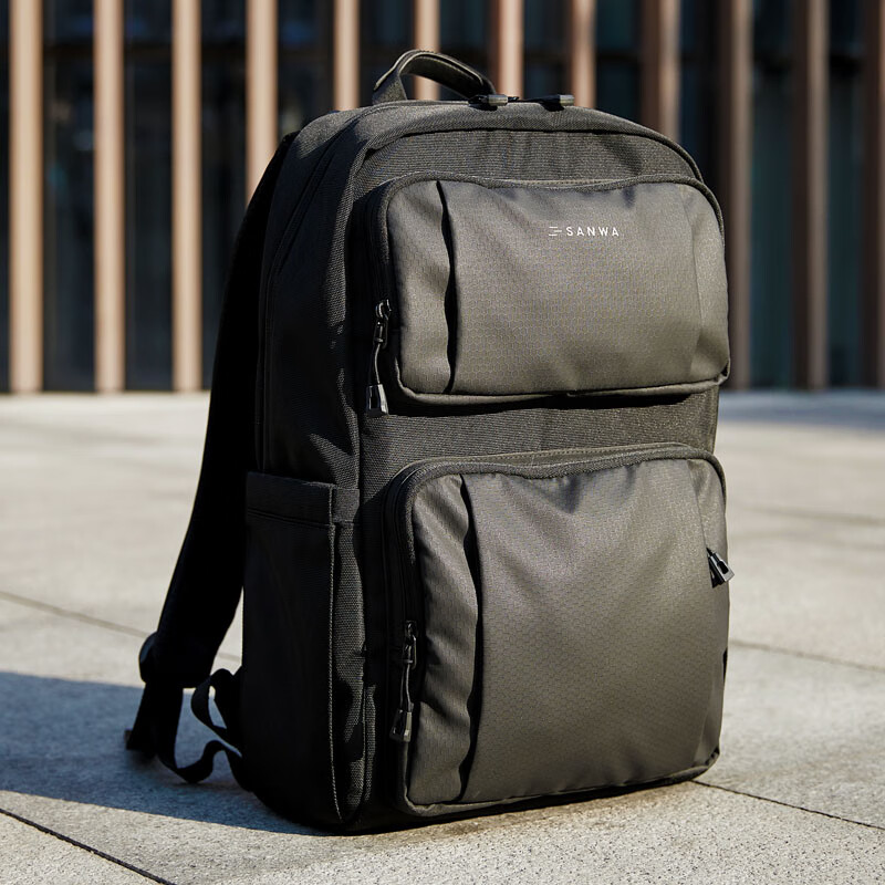 SANWA SUPPLY山业大容量电脑包 旅行背包 商务通勤双肩包男 多功能笔记本包 15.6英寸 曜石黑