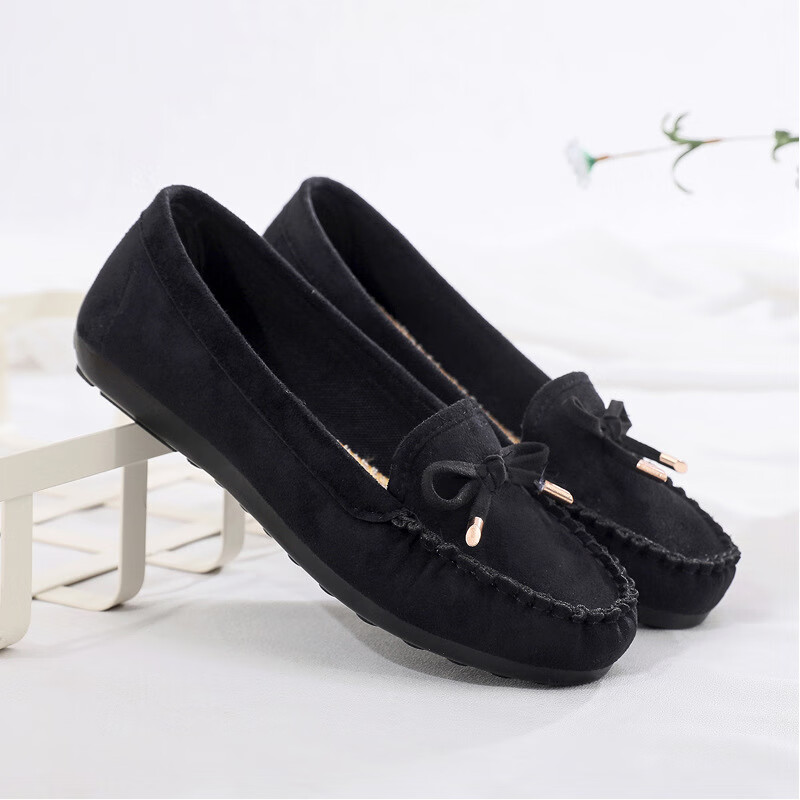 焗潭新款聚氨酯老北京布鞋女厚底孕妇平底鞋妈妈豆豆鞋 黑色 36