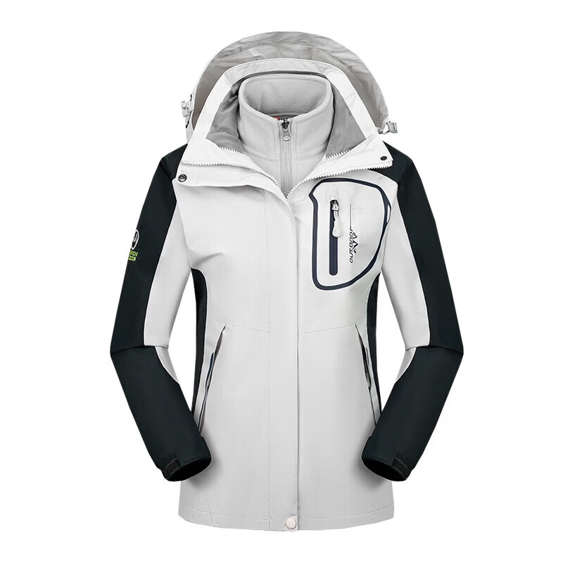 迈途（MERRTO）三合一户外冲锋衣加厚保暖外套工作服登山服抓绒内胆防风防水风衣 D2086象牙白（女） 2XL