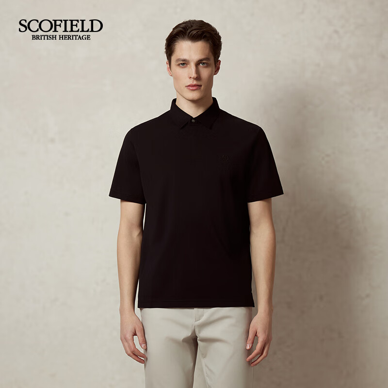 Scofield男士25年夏季新款棉质翻领纯色商务休闲宽松短袖POLO衫 黑色 L (175)