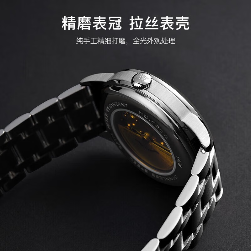 爱沃驰瑞士品牌十大名表手表男全自动机械表夜光双日历商务休闲防水腕表 本灰钢带【进口机芯】免费刻字