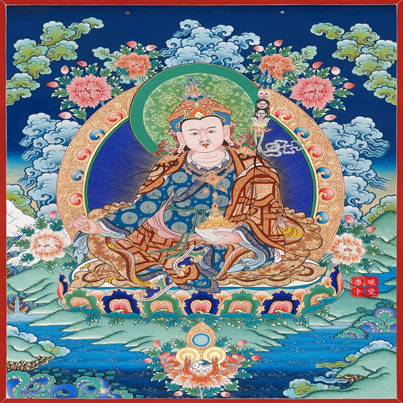 生大士唐卡西藏热贡手绘复制客厅玄关书房供奉装饰挂画 莲花生大师