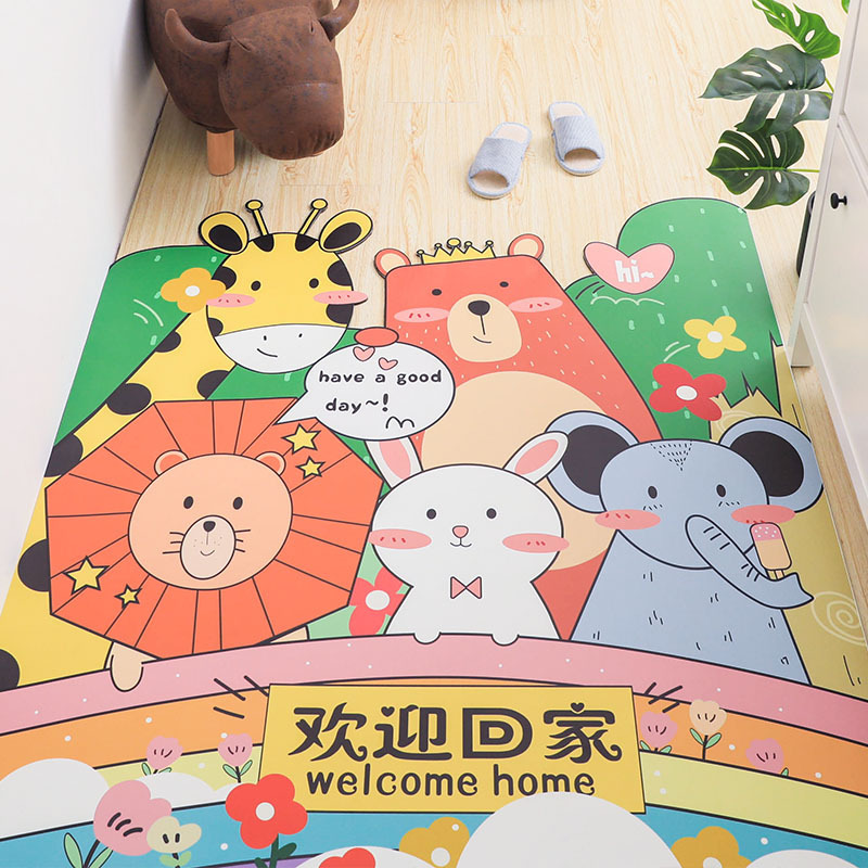 卡通进门家用地垫可擦免洗门垫可裁剪防滑脚垫 彩虹乐园-竖版【皮革】