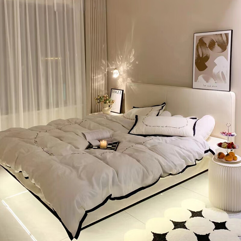 邦居龙悬浮双人床家具意式极简床薄床头双人奶油风一米五床床公主床