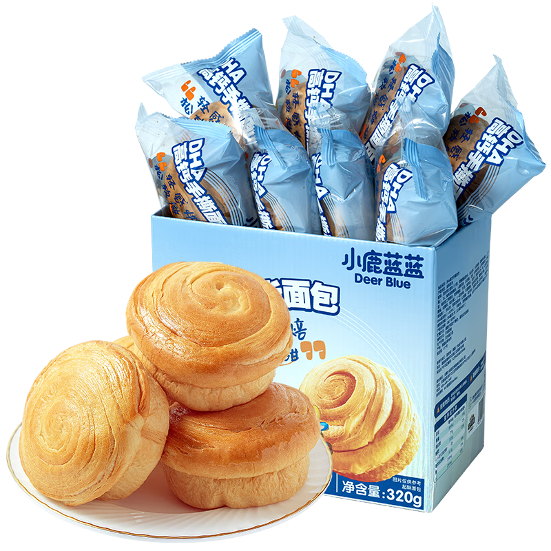 小鹿蓝蓝厚切吐司面包黄油吐司片宝宝零食3-6岁早餐独立包装吐司 【高钙面包】DHA高钙手撕面包1箱/320g
