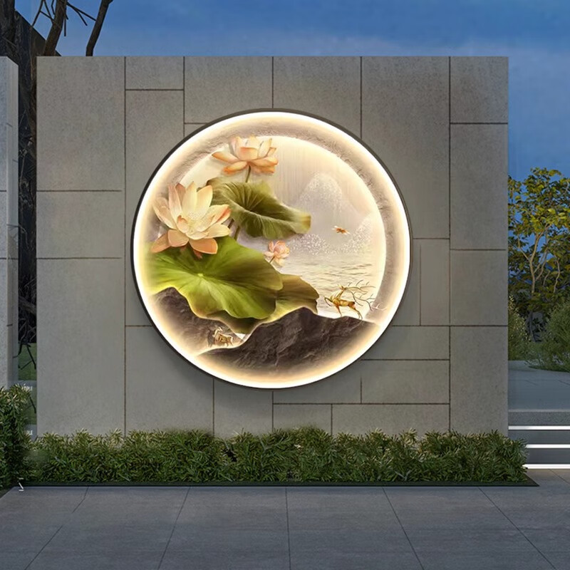 花石楼太阳能户外壁灯防水新中式入户影壁墙装饰灯别墅花园背景墙壁灯