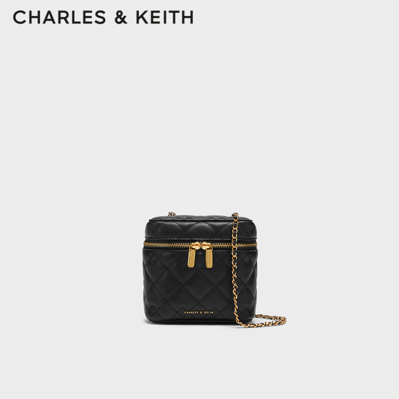 CHARLES&KEITH经典菱格链条单肩斜挎包盒子包女包生日礼物送女友CK2-80271114 Black黑色 S