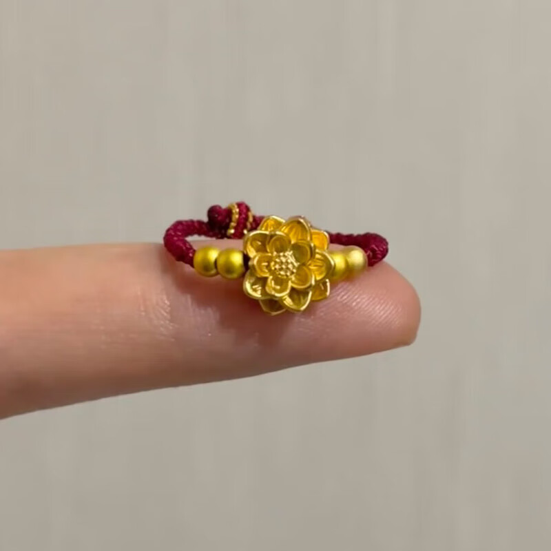 瑞诺黄金莲花戒指女士款999足金转运珠时尚潮流编织指环生日礼物 黄金