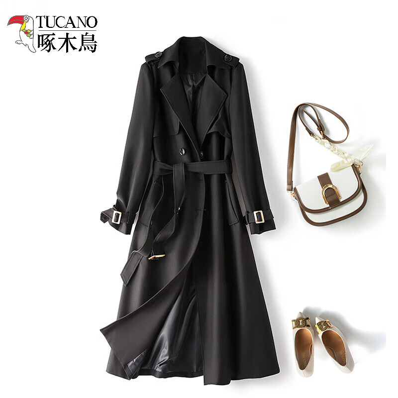 啄木鸟英伦风中长款气质风衣女式时尚大码胖mm宽松系带收腰外套春秋