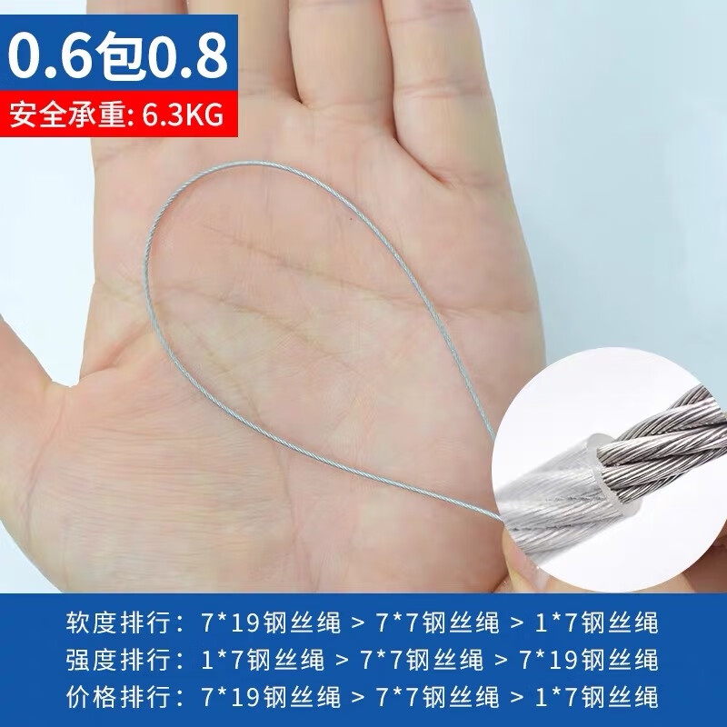 blue ring包胶钢丝绳 钢丝绳304不锈钢包塑钢丝绳包胶超细软晾衣绳1mm