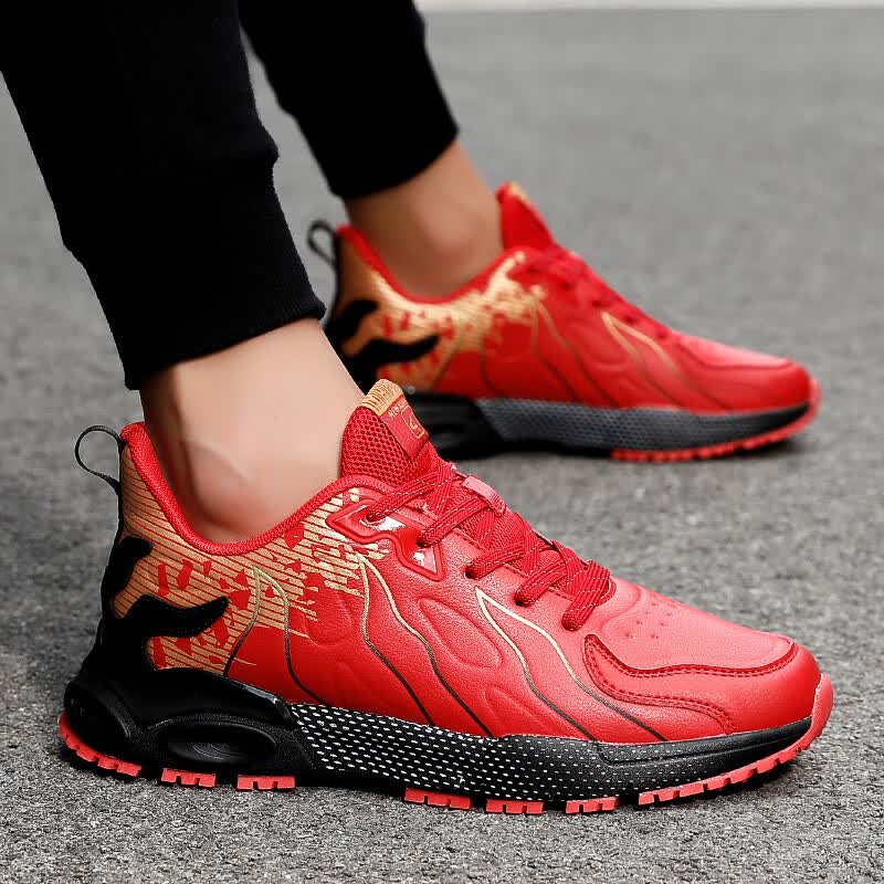 命年红色男鞋学生穿的跑步鞋时尚潮流风鞋子男士休闲运动跑步鞋 红色