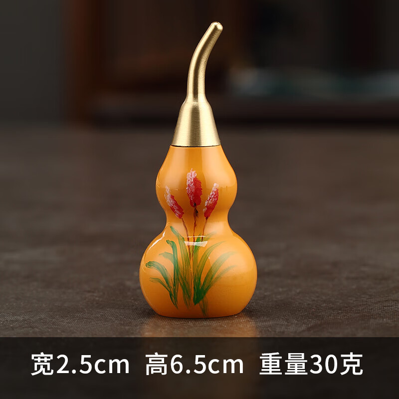 (橙色兰花)手绘铜葫芦摆件