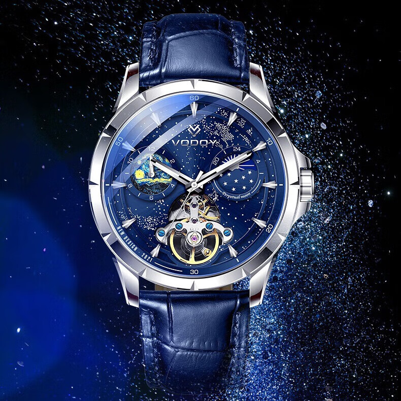 沃度星辰大海魅影手表男机械表全自动镂空飞轮瑞士品质防水夜光男士