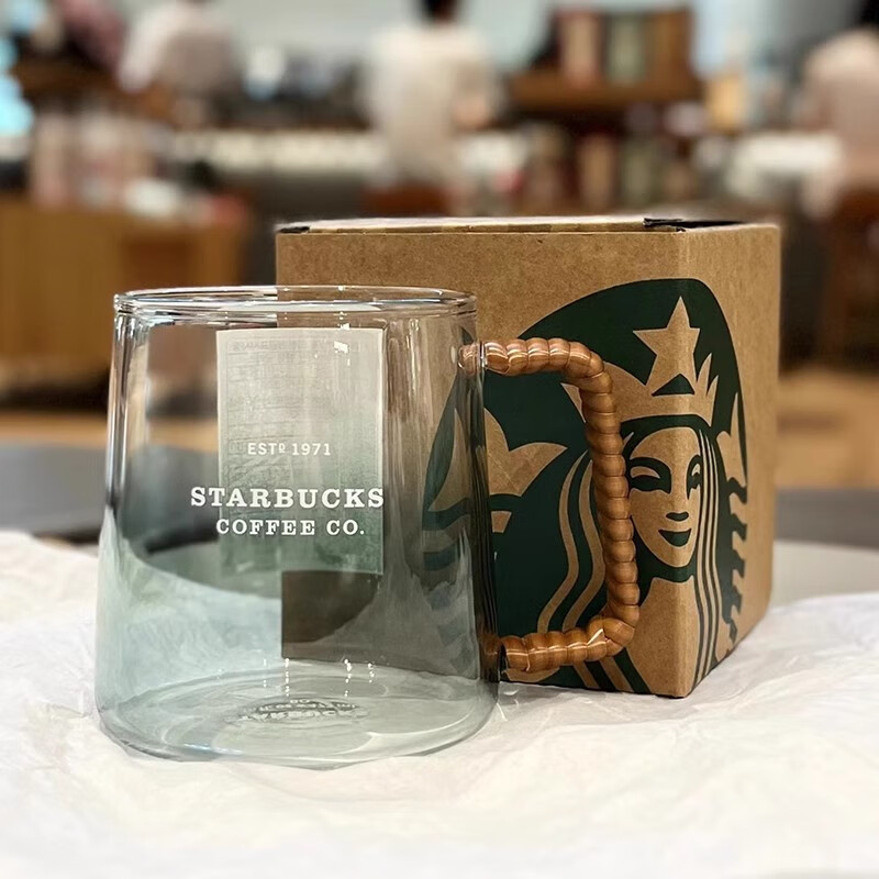 星巴克（Starbucks）杯子韩国渐变藤编透明玻璃杯带把手大容量耐热咖啡水杯生日礼物 藤编玻璃杯473ml