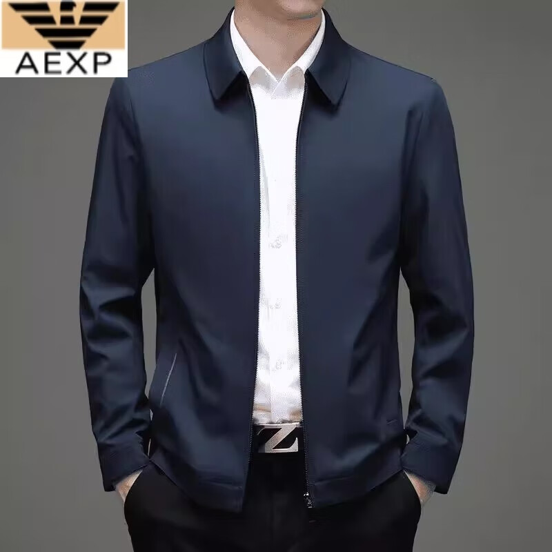 aexp阿玛尼尼中年行政夹克外套商务休闲时尚纯色春秋款茄克衫翻领上衣