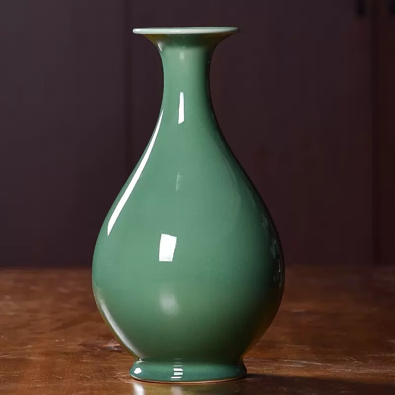 涵青堂青瓷玉壶春客厅玄关摆件装饰品干花瓶龙泉陶瓷中式轻奢美人醉