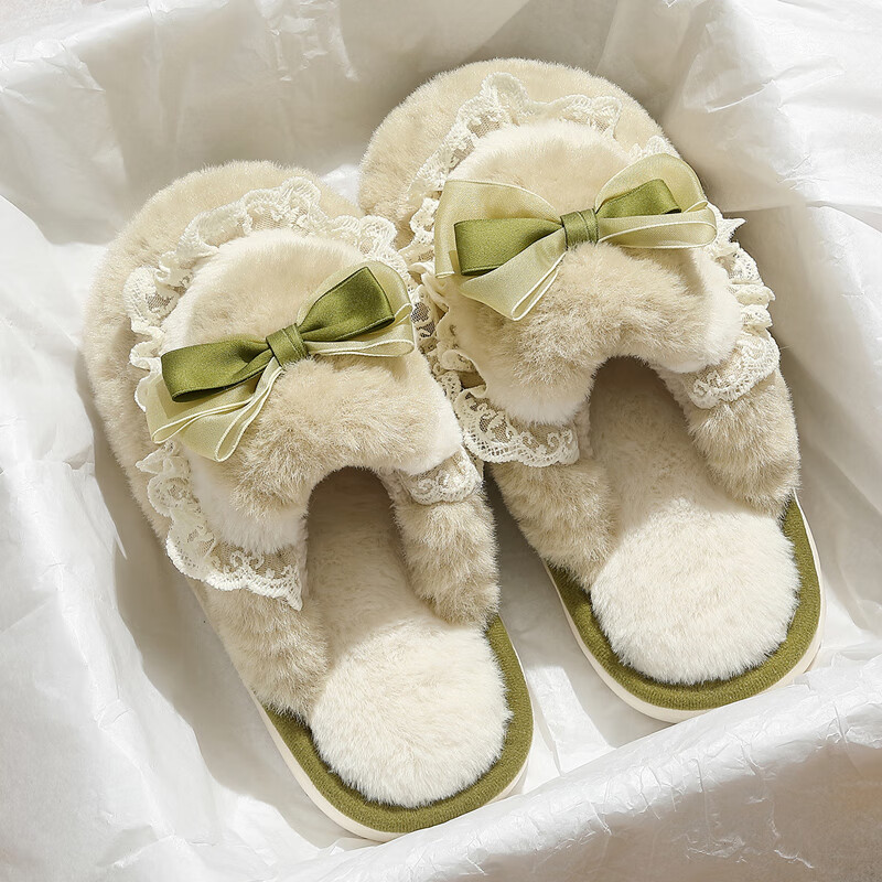 百慕傾臣蝴蝶結(jié)棉拖鞋女秋冬季可愛(ài)新款室內(nèi)外穿家居厚底毛絨月子拖鞋男款 綠色 38-39 正碼（內(nèi)長(zhǎng)240MM）