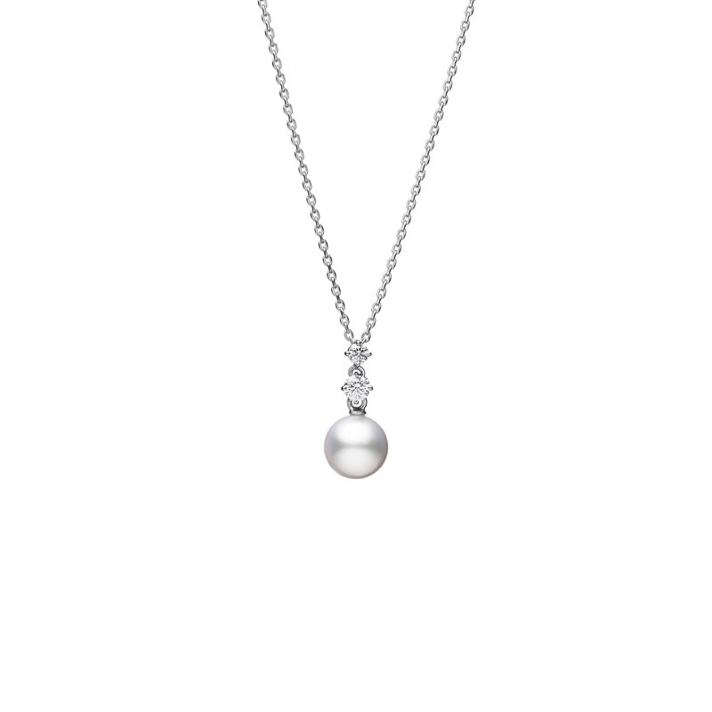 mikimoto御木本 akoya珍珠18k白金钻石珍珠吊坠项链闪耀优雅锁骨链 送