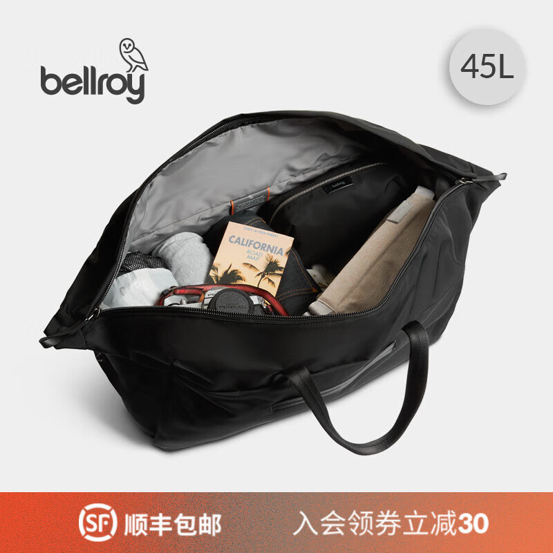 Bellroy澳洲Classic Weekender 45L悠游圆筒包环保休闲大容量手提斜挎包 墨黑色