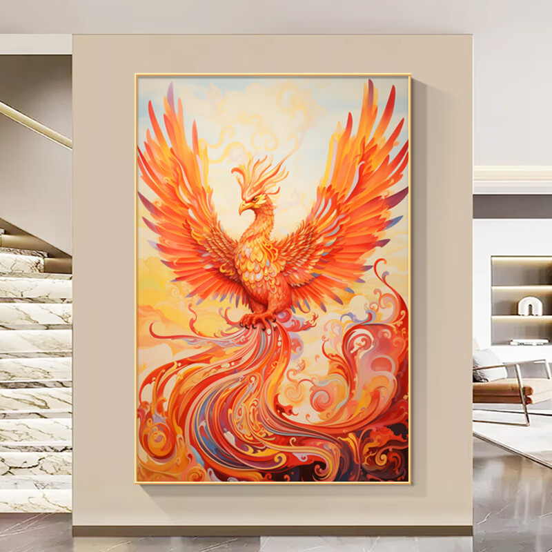 凤凰涅槃逐日入户玄关装饰画浴火重生现代简约客厅沙发背景墙挂画