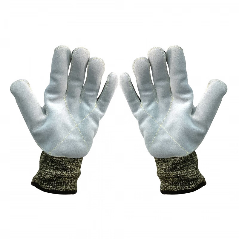 迷彩芳纶贴牛皮防割手套制造业采矿金属加工芳纶手套牛皮耐磨手套