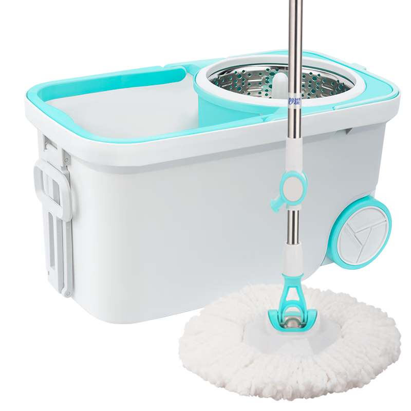 妙潔旋轉(zhuǎn)拖把 共2頭 38cm桿長(zhǎng)129.5cm 懶人一拖凈免手洗干濕吸水帶桶