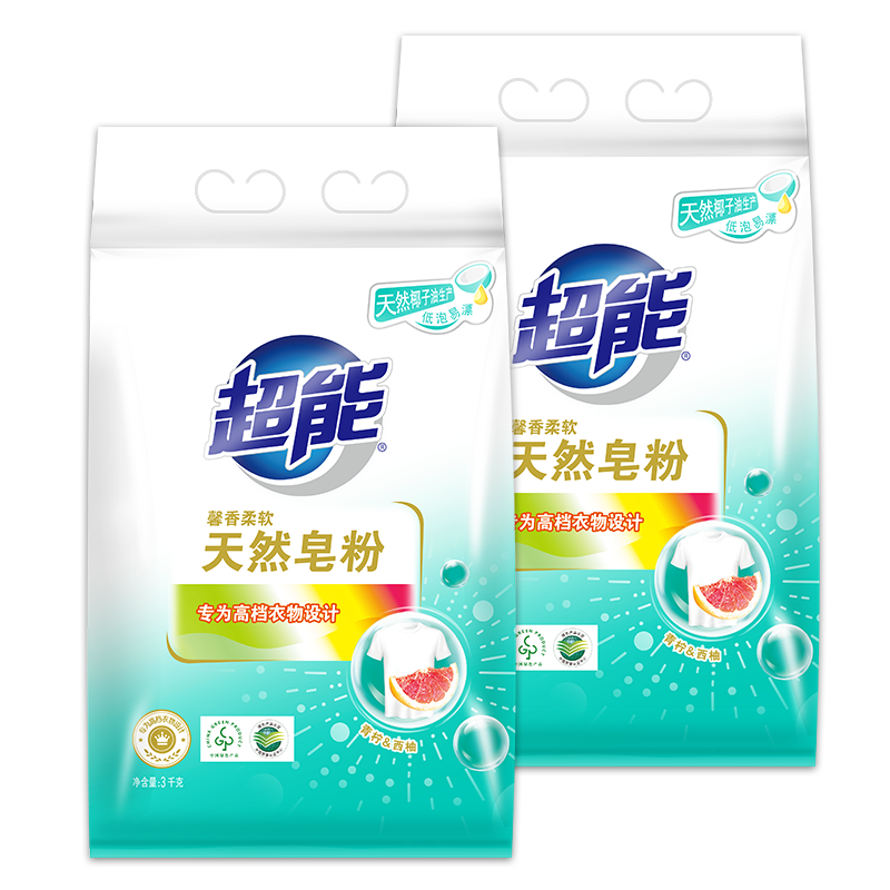 超能 馨香柔软天然皂粉 青柠西柚香 12斤 天然椰油 温和无刺激