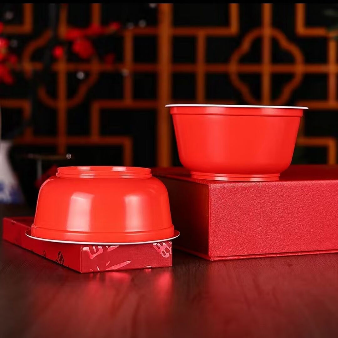 豫卫康一次性红碗红色喜庆结婚酒席家用吃饭塑料餐具硬型加厚圆形塑胶碗 500型号红白碗 20个