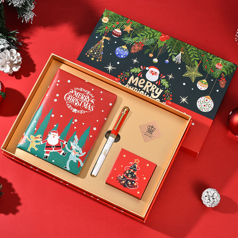 DUKE公爵圣诞钢笔墨水礼盒套装节日气氛时尚设计送小孩送朋友笔记本套装佳品流畅书写一 【新品】圣诞笔记本套装（红笔帽）