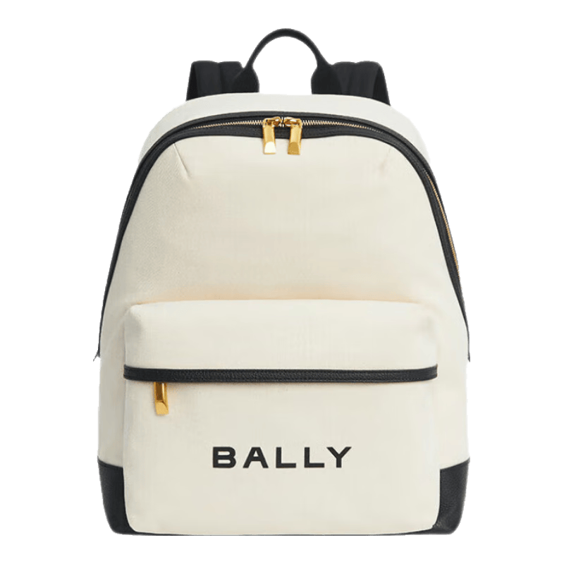 巴利（BALLY）新款男女通用双肩包休闲旅行大容量帆布包织物配皮手提包 6304855 白色