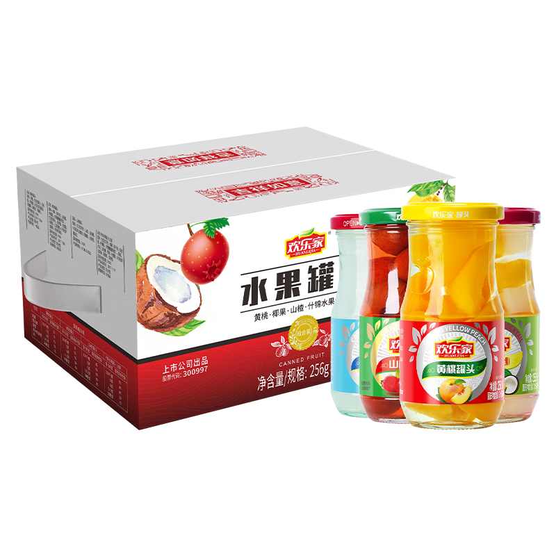 歡樂(lè)家混合水果罐頭256*12瓶多口味組合裝禮盒送禮（包裝隨機(jī)發(fā)）