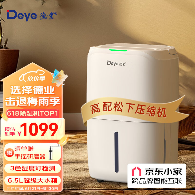 德业（Deye）除湿机/抽湿机 京东小家智能生态 除湿量20升/天 家用轻音干燥地下室吸湿器app智控 DYD-W20A3