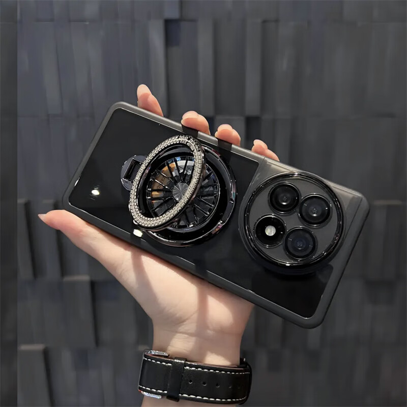 LNXXS 解压旋转陀螺支架透明软壳适用一加ace5pro手机壳自带镜头膜ace3pro高级感一加ace2Pro防摔保护套 解压陀螺支架款【透黑】护镜透明硅胶软壳 一加 Ace 3 Pro