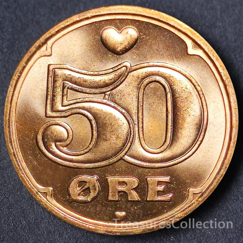满30 丹麦50欧尔爱心21.5mm欧洲外国钱币硬币外币铜币全新unc