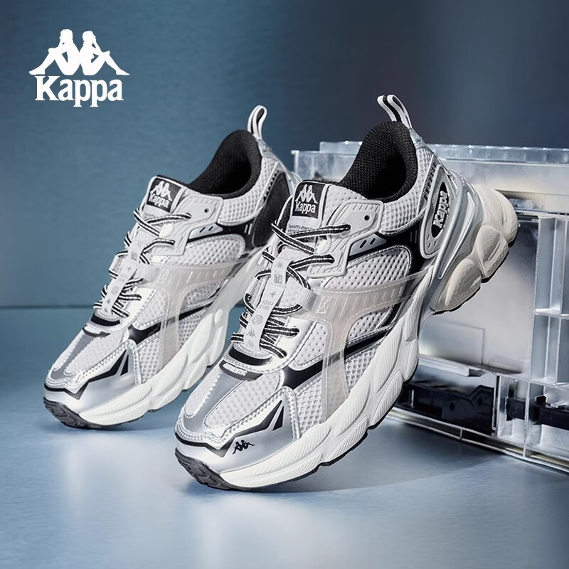 卡帕(Kappa)背靠背男女情侣老爹鞋春秋款厚底增高鞋子2024新款休闲运动鞋 草菇棕/金色/经典白-6356 41