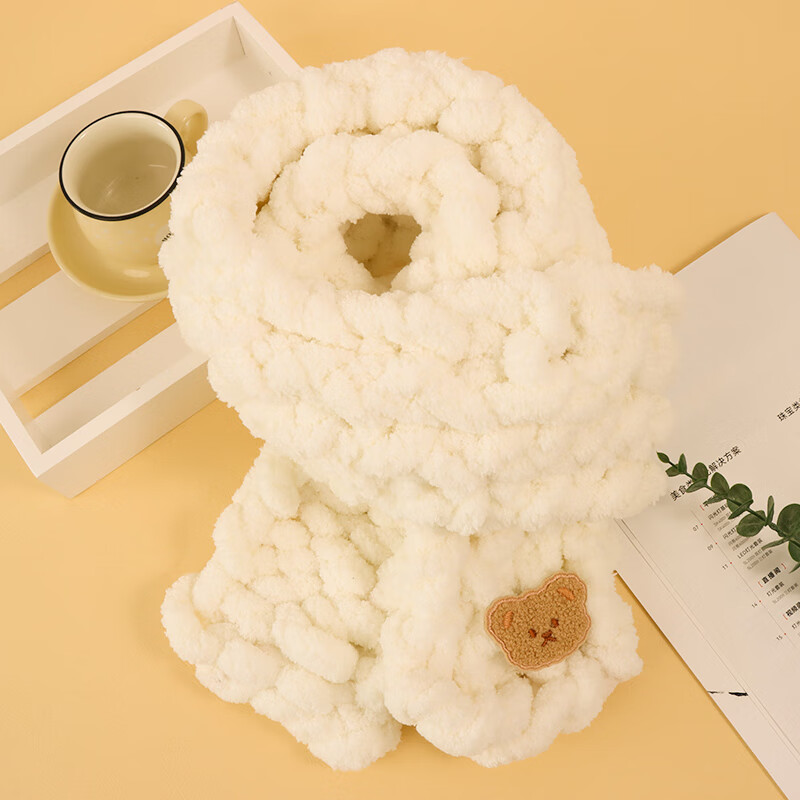 澳颜莱手工围巾女友 猫尾线阿呆围巾手工diy毛线手指围脖手织冰条线超