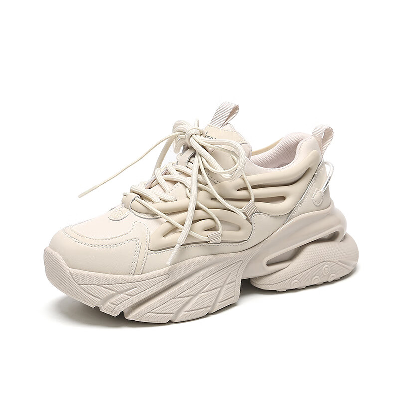 卡柏奇真牛皮老爹鞋女2024百搭舒适透气运动鞋小众厚