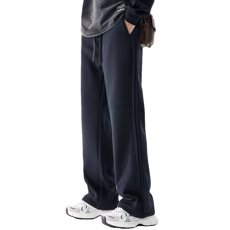 大嘴猴（paul frank）裤子男士秋冬季宽松休闲裤男裤直筒阔腿卫裤男运动裤 黑色加绒 M