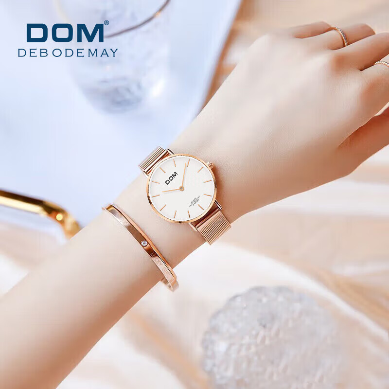 DOM新款超薄手表女士时尚石英机械风品牌十大名表初高中学生送女生