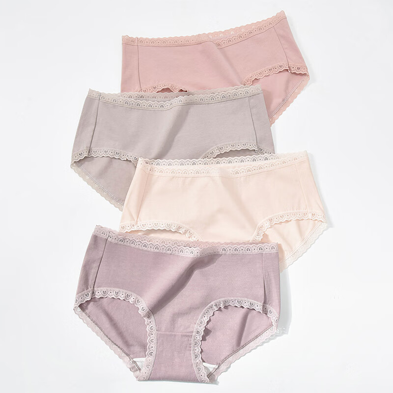 洁丽雅（Grace）4条装女士内裤女纯棉抑菌底裆少女三角内裤女无痕中腰女式内裤女 肤色/浅粉/粉紫/浅咖 2XL