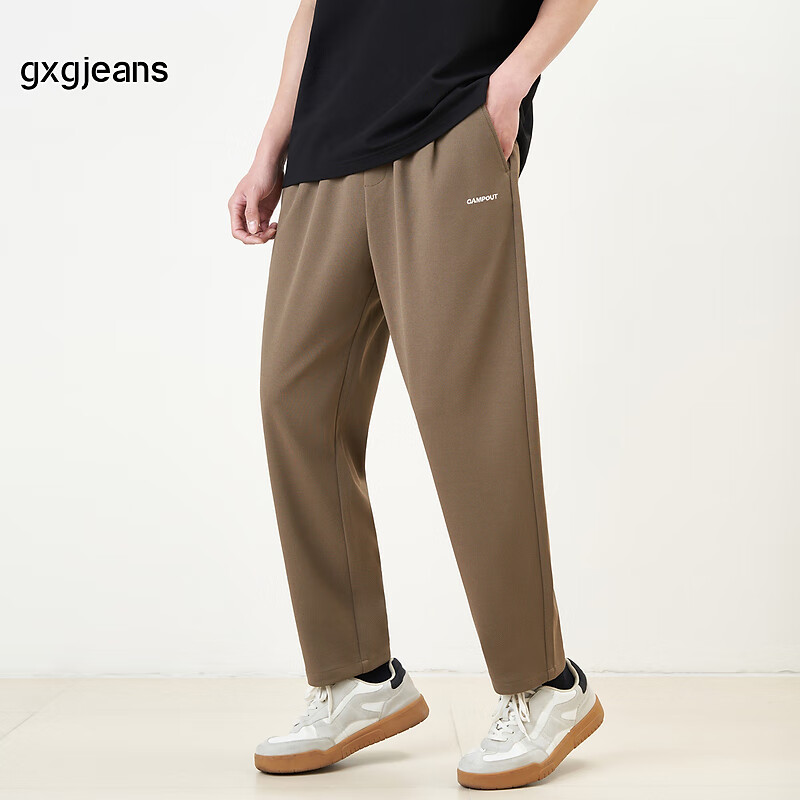 gxgjeans男装咖色休闲裤2024年秋季英文刺绣直筒长裤子潮流 咖色 175/L
