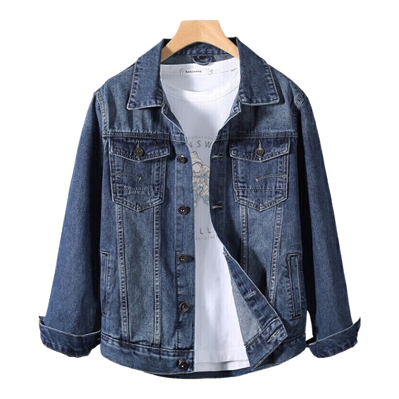 真维斯（JEANSWEST）牛仔夹克男2025春夏季柔软舒适潮流翻领夹克外套男装深蓝色XL
