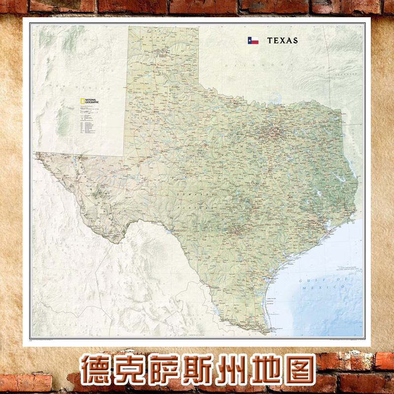 超大巨幅美国德克萨斯州地图简约现代英文版背景墙办公室装饰画芯 120