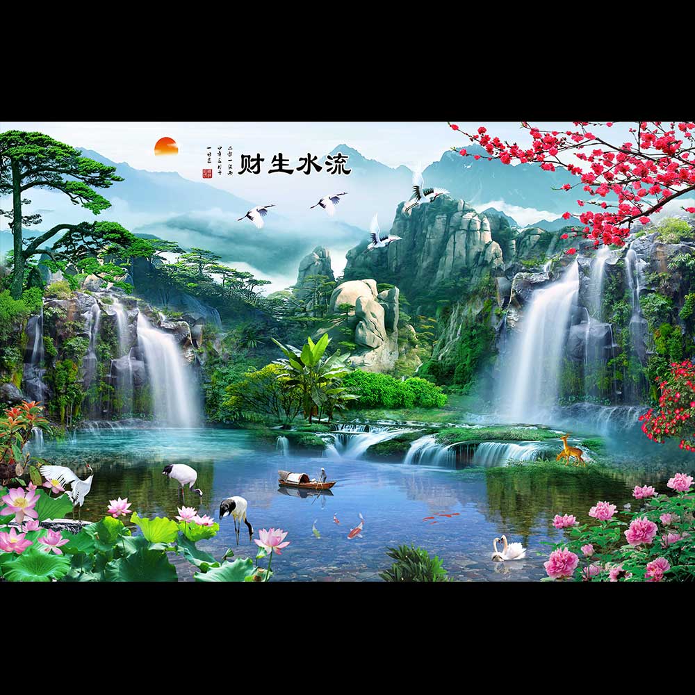 铭汇通鱼缸背景海底5d高清背景图风生水起新贴图定制字画流水生财缸外