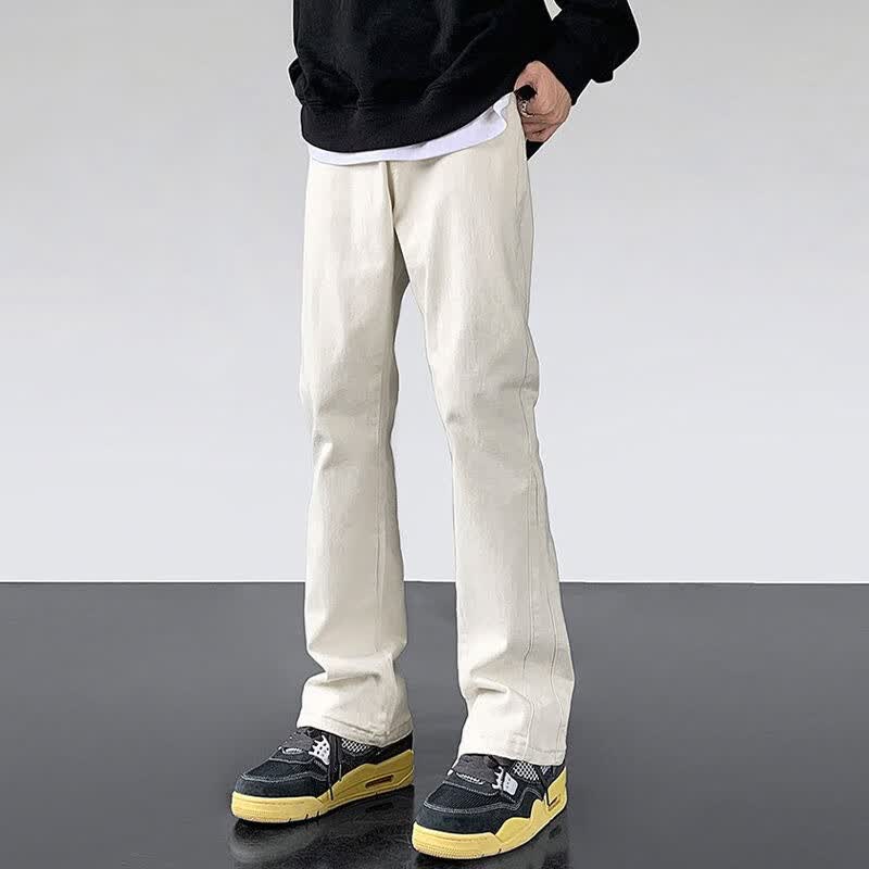 POUM牛仔裤男秋冬季黑色日常微喇叭裤百搭宽松高街长裤男裤子男学生 WKXS-K1007黑色 L 【建议100-115斤】