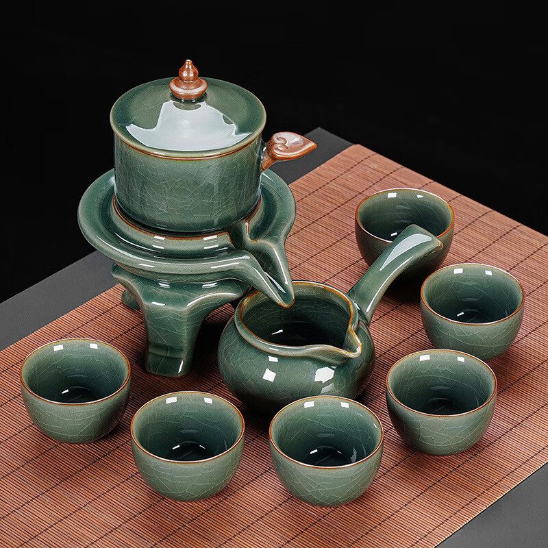 琦軒源懶人自動(dòng)茶具套裝商務(wù)禮品陶瓷石磨泡茶壺可養開(kāi)片哥窯功夫 9件 ZH-6475哥窯棕把余福自動(dòng)六杯套(平光公